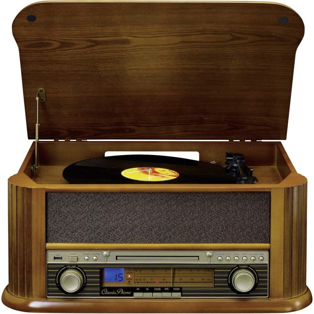 LENCO Многофункциональный музыкальный центр TCD-2550 с возможностью воспроизведения пластинок, с функцией USB-записи, AM/FM-радио и проигрывателем компакт-дисков и аудиокассет 